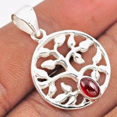 925 sterling silver 1.01cts natural red garnet oval tree of life pendant t88579
