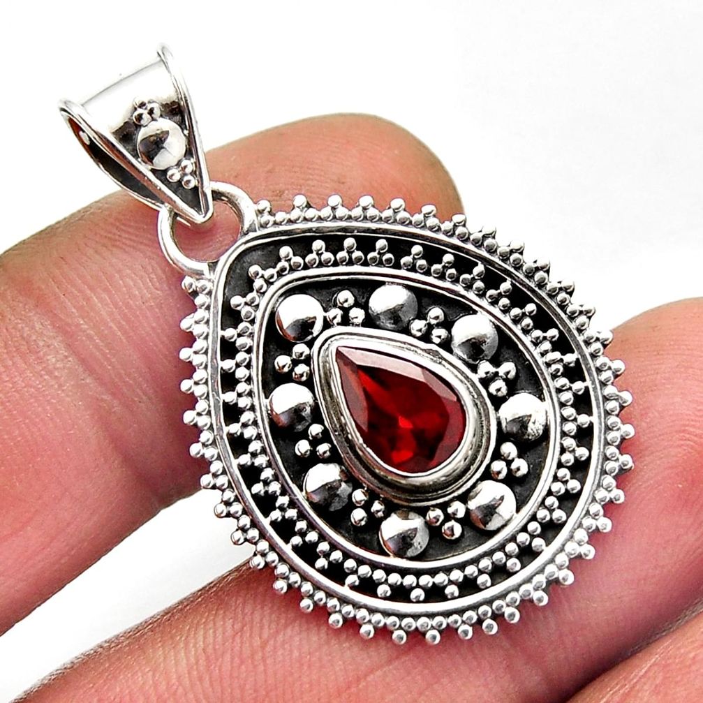 925 sterling silver 2.26cts natural red garnet pear shape pendant jewelry n25485