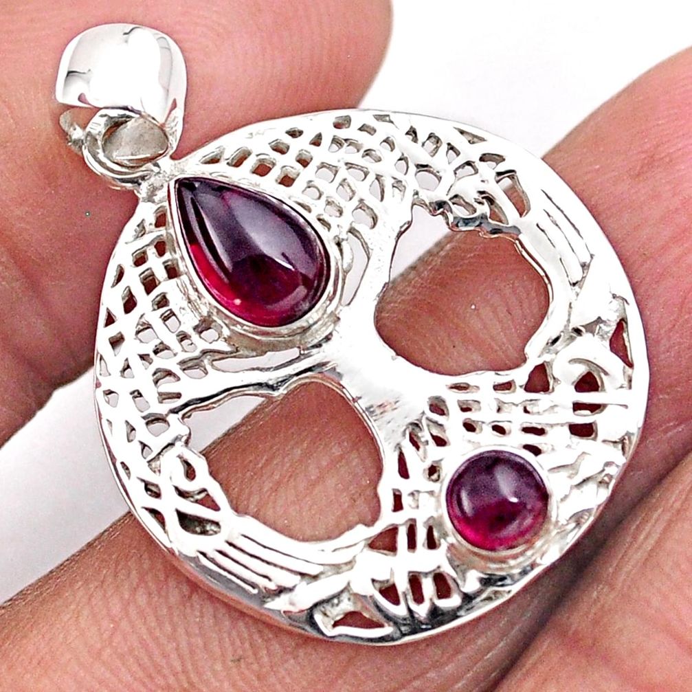 925 sterling silver 2.27cts natural red garnet pear tree of life pendant t88255