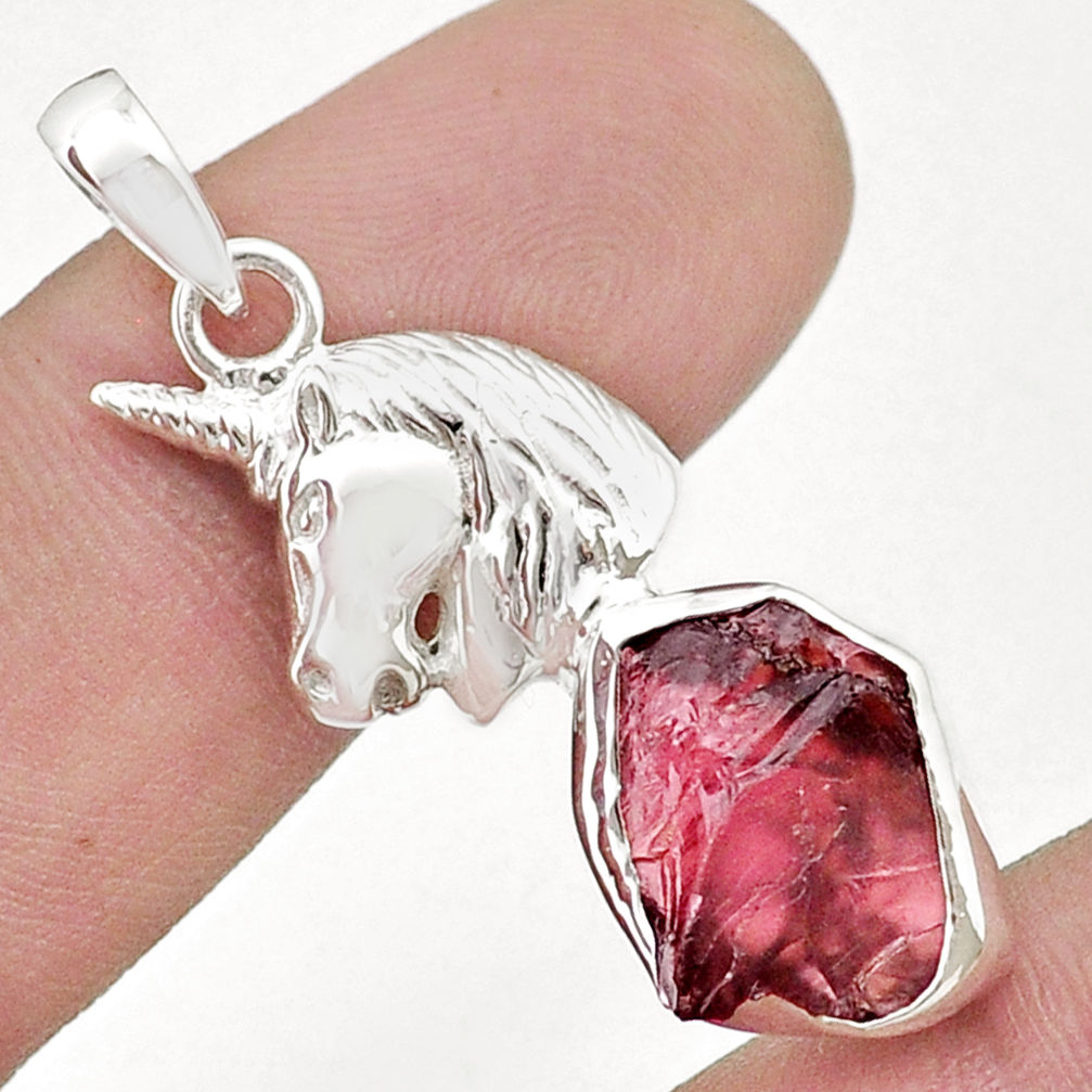 925 sterling silver 8.05cts natural red garnet rough fancy horse pendant u49112