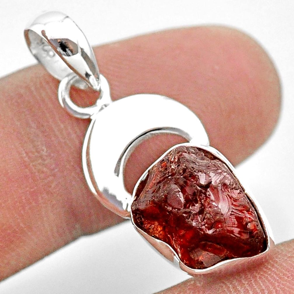 925 sterling silver 5.80cts natural red garnet rough moon pendant jewelry t30923