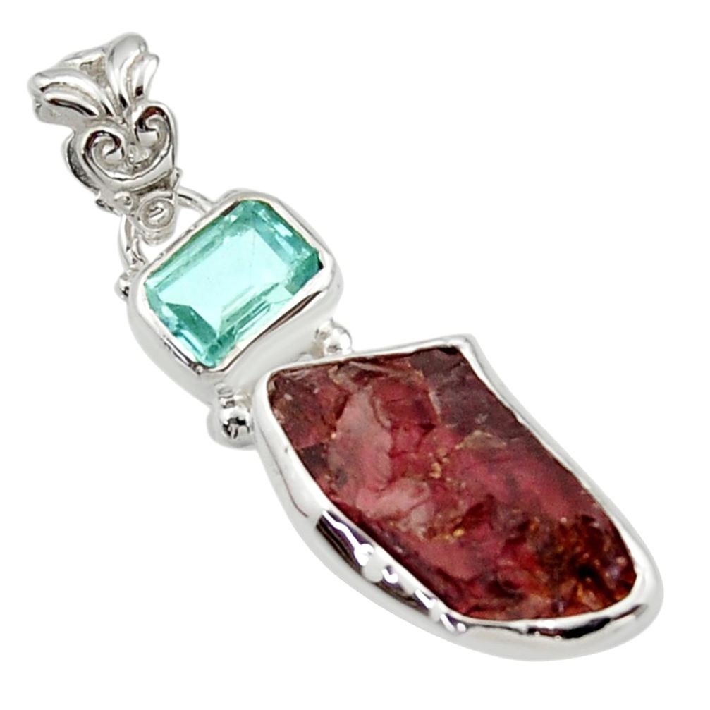 925 sterling silver 11.55cts natural red garnet rough topaz pendant r29764