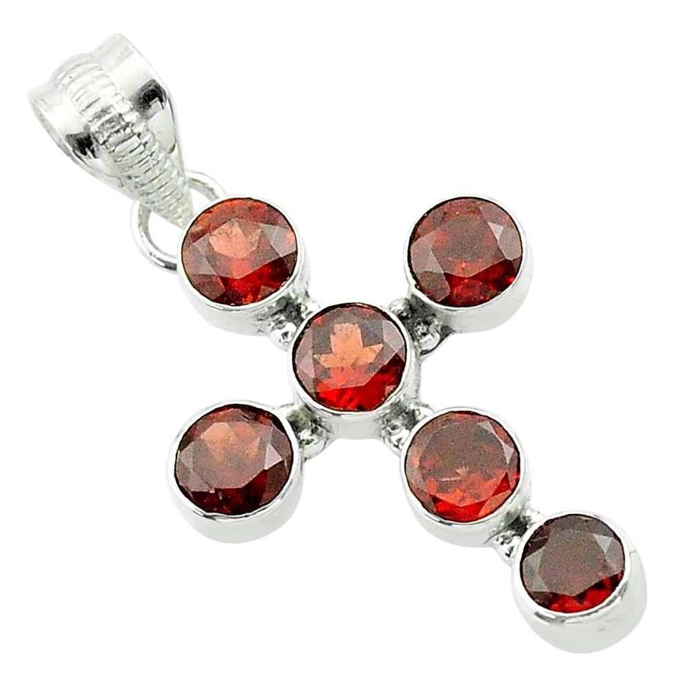 925 sterling silver 5.11cts natural red garnet round holy cross pendant t52920