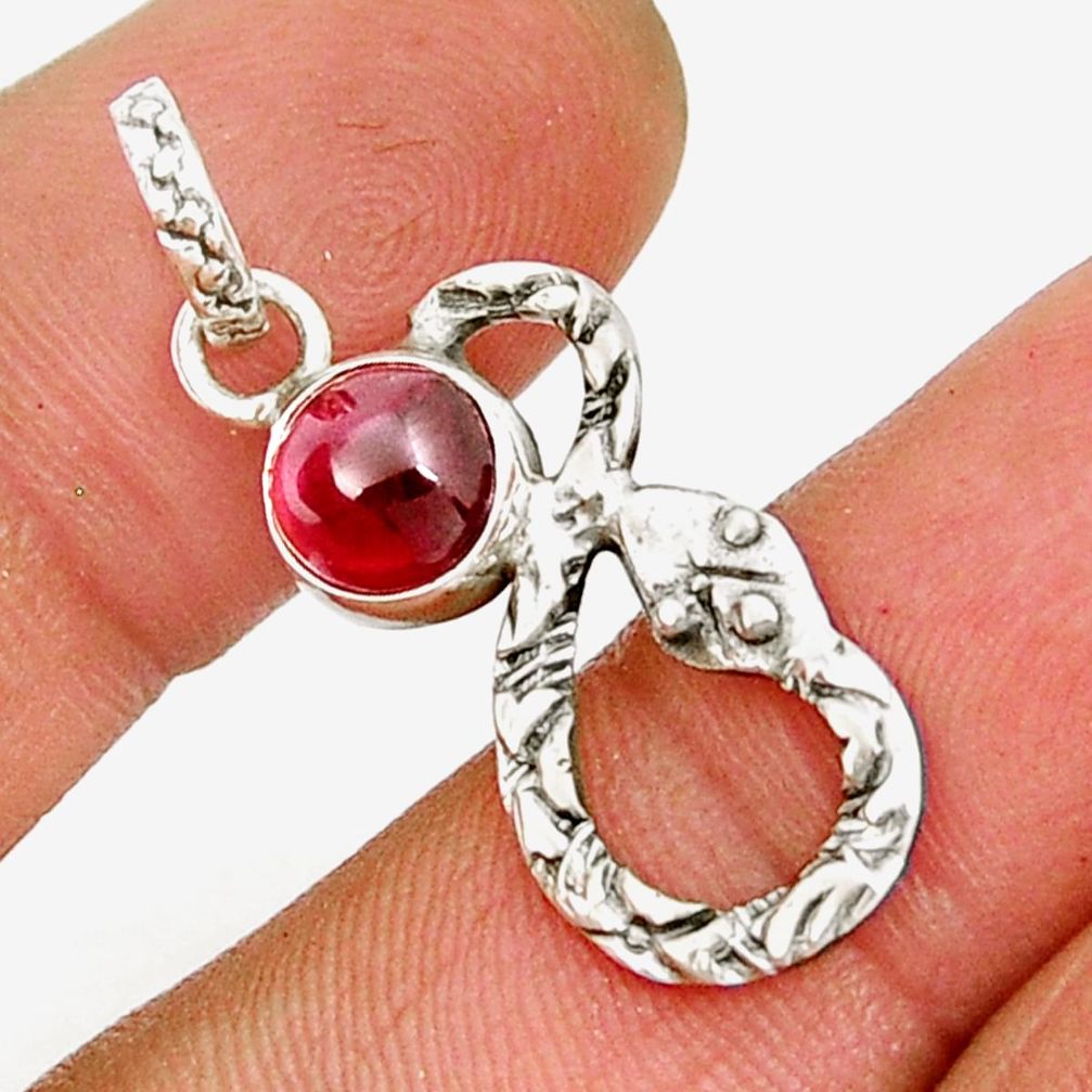 925 sterling silver 2.39cts natural red garnet round snake pendant jewelry y7859