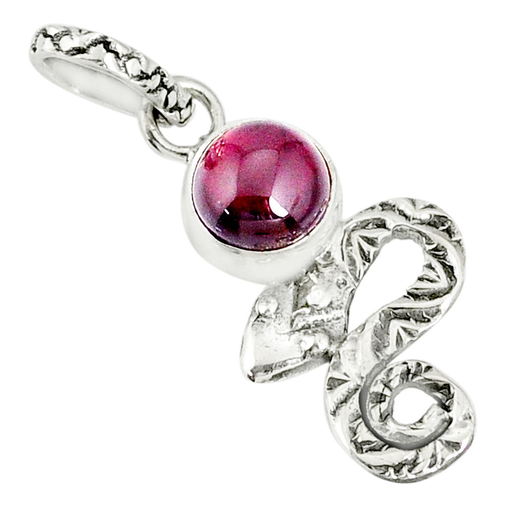 925 sterling silver 2.36cts natural red garnet round snake pendant r78444