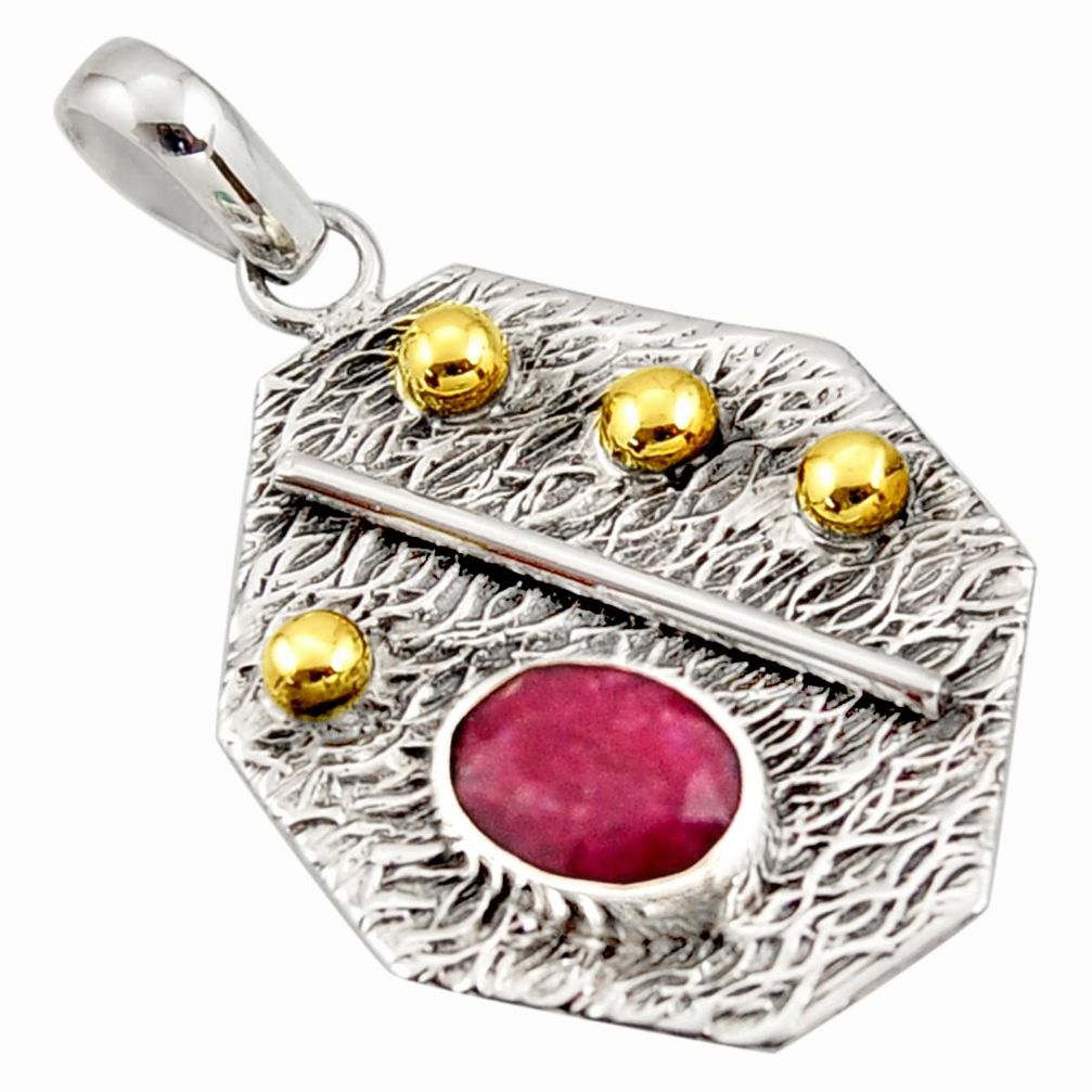 925 sterling silver 3.06cts natural red ruby 14k gold pendant jewelry r37168