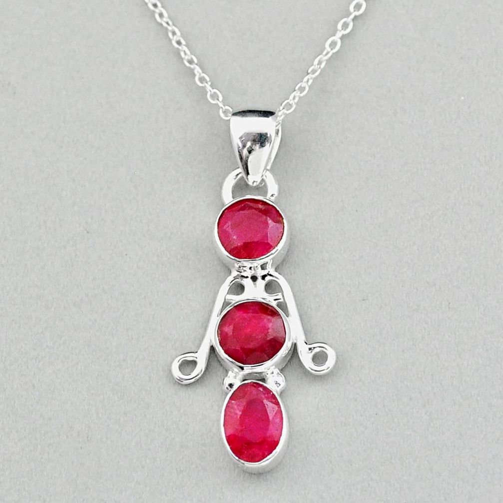 925 sterling silver 3.95cts natural red ruby 18' chain pendant jewelry u8367