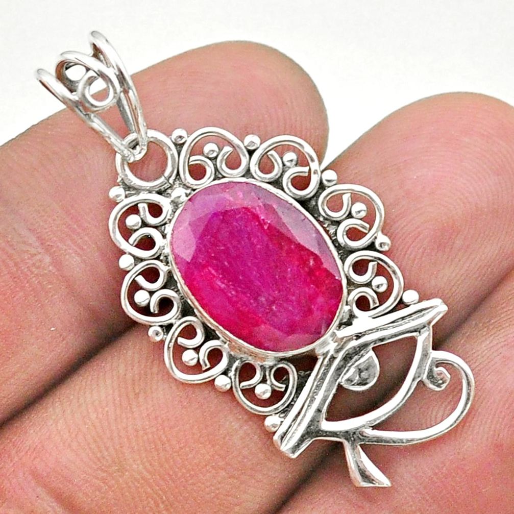 925 sterling silver 5.06cts natural red ruby eye of horus pendant jewelry t40804