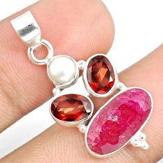 925 sterling silver 6.67cts natural red ruby garnet pearl pendant u31925