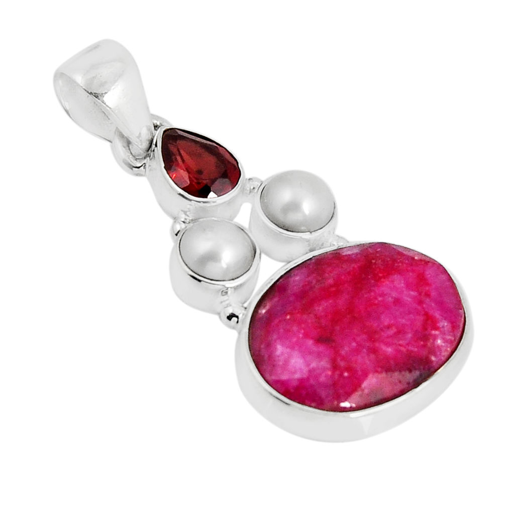 925 sterling silver 11.66cts natural red ruby garnet white pearl pendant y55694