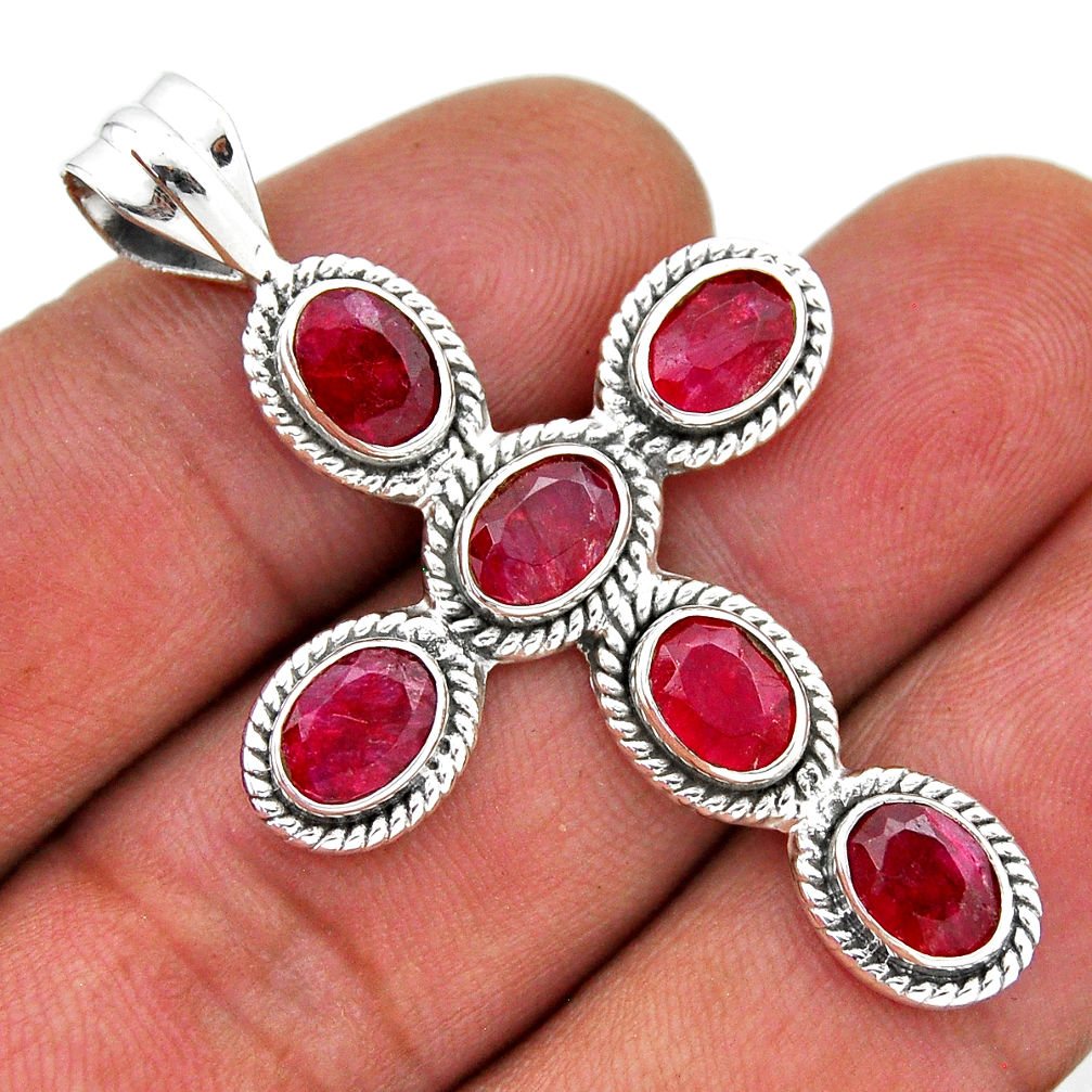 925 sterling silver 9.48cts natural red ruby holy cross pendant jewelry n41177
