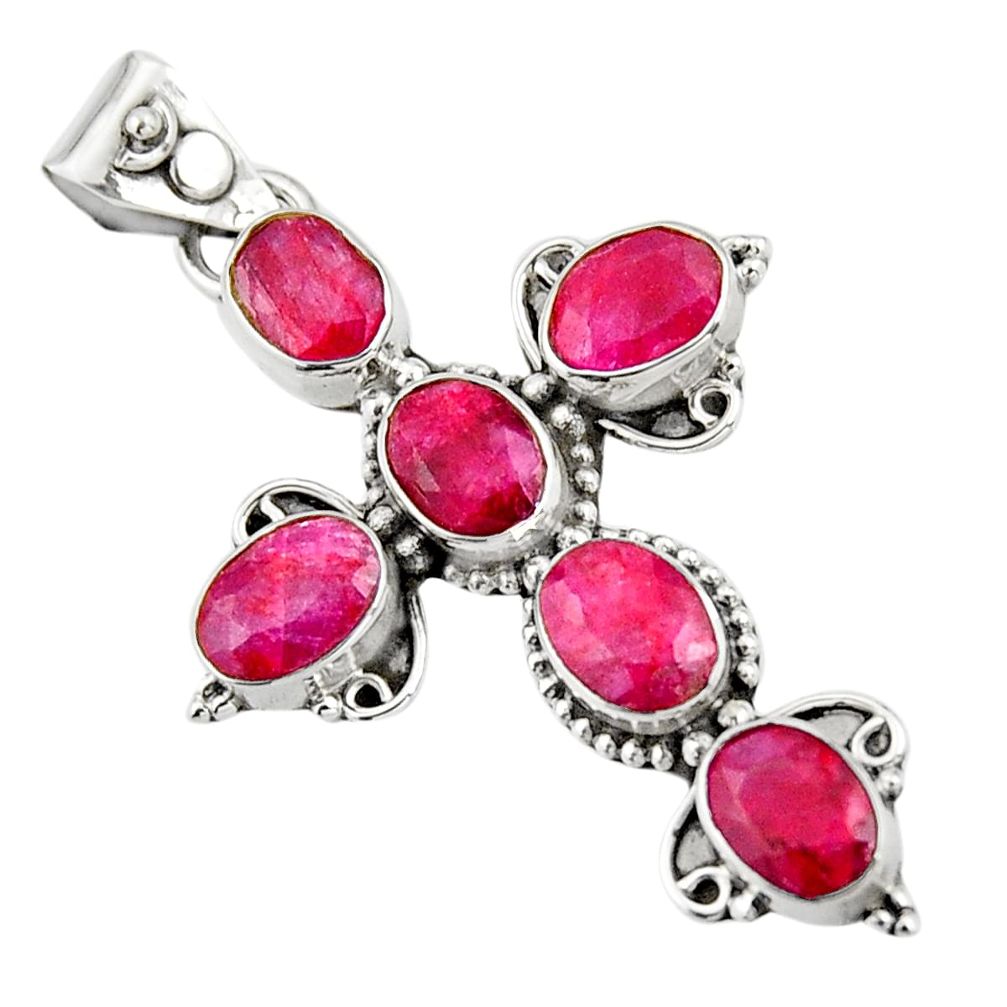 925 sterling silver 8.80cts natural red ruby holy cross pendant jewelry r20788