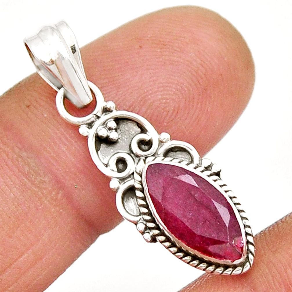 925 sterling silver 2.97cts natural red ruby marquise pendant jewelry y6063