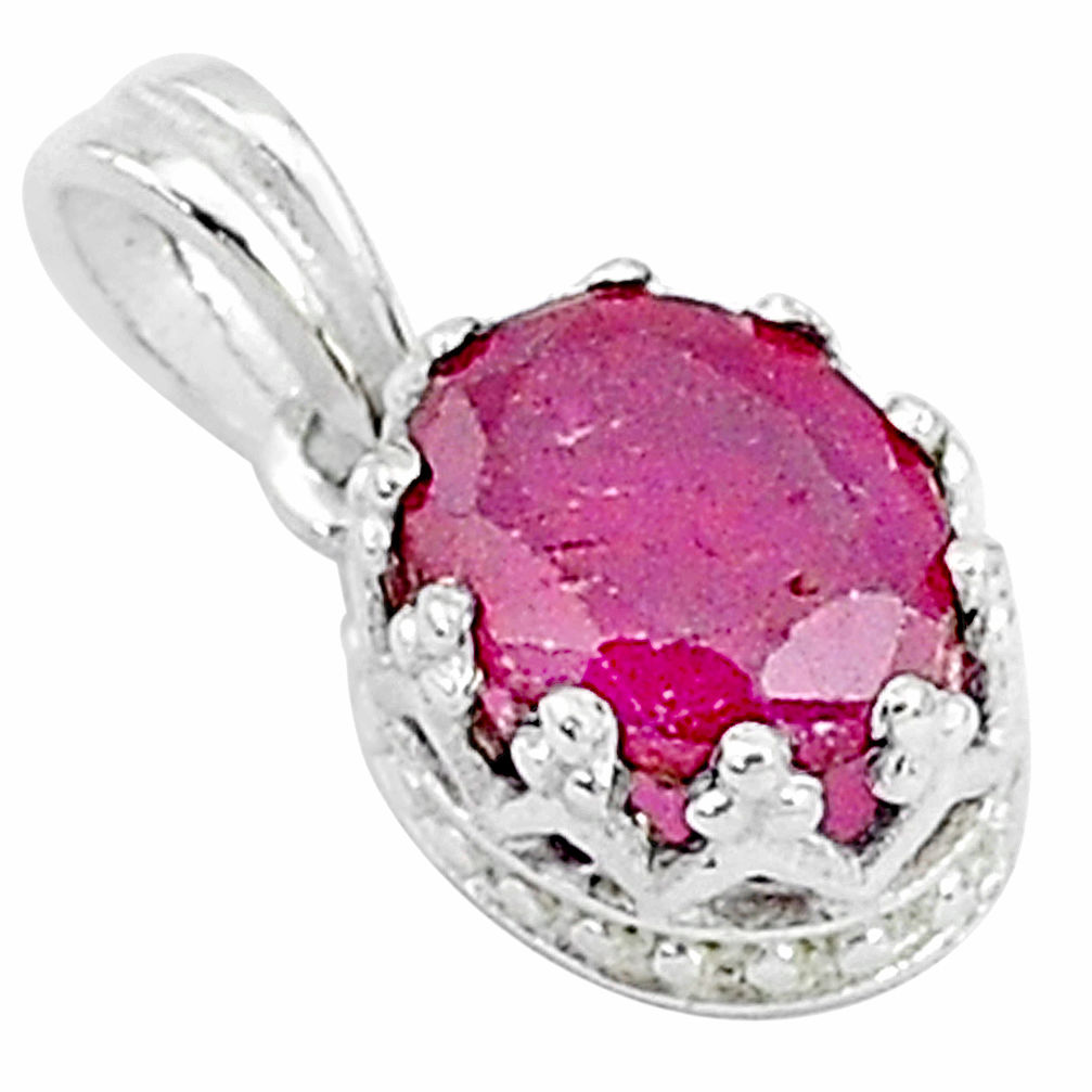 925 sterling silver 2.68cts natural red ruby oval crown pendant jewelry t5104