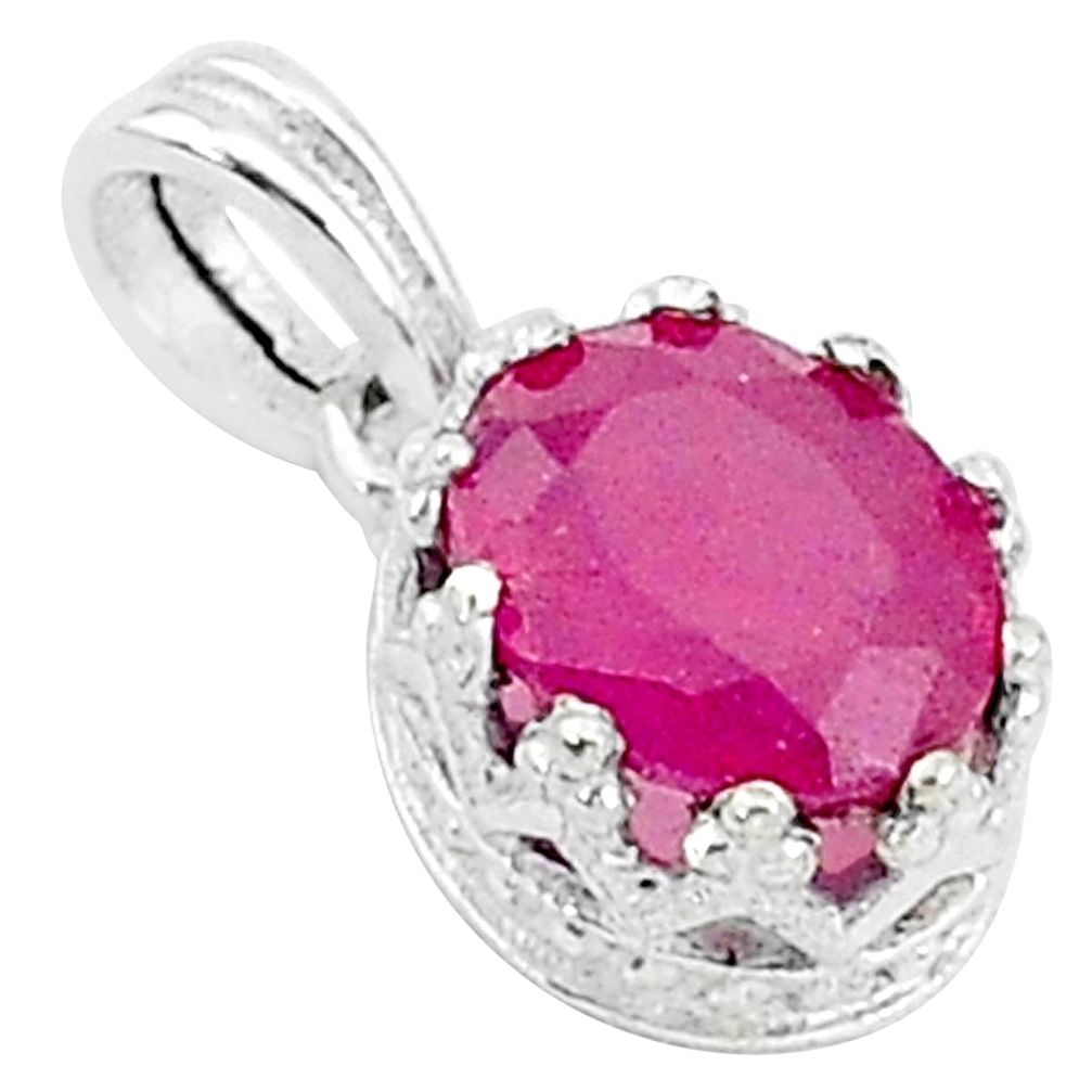 925 sterling silver 2.41cts natural red ruby oval crown pendant jewelry t5110