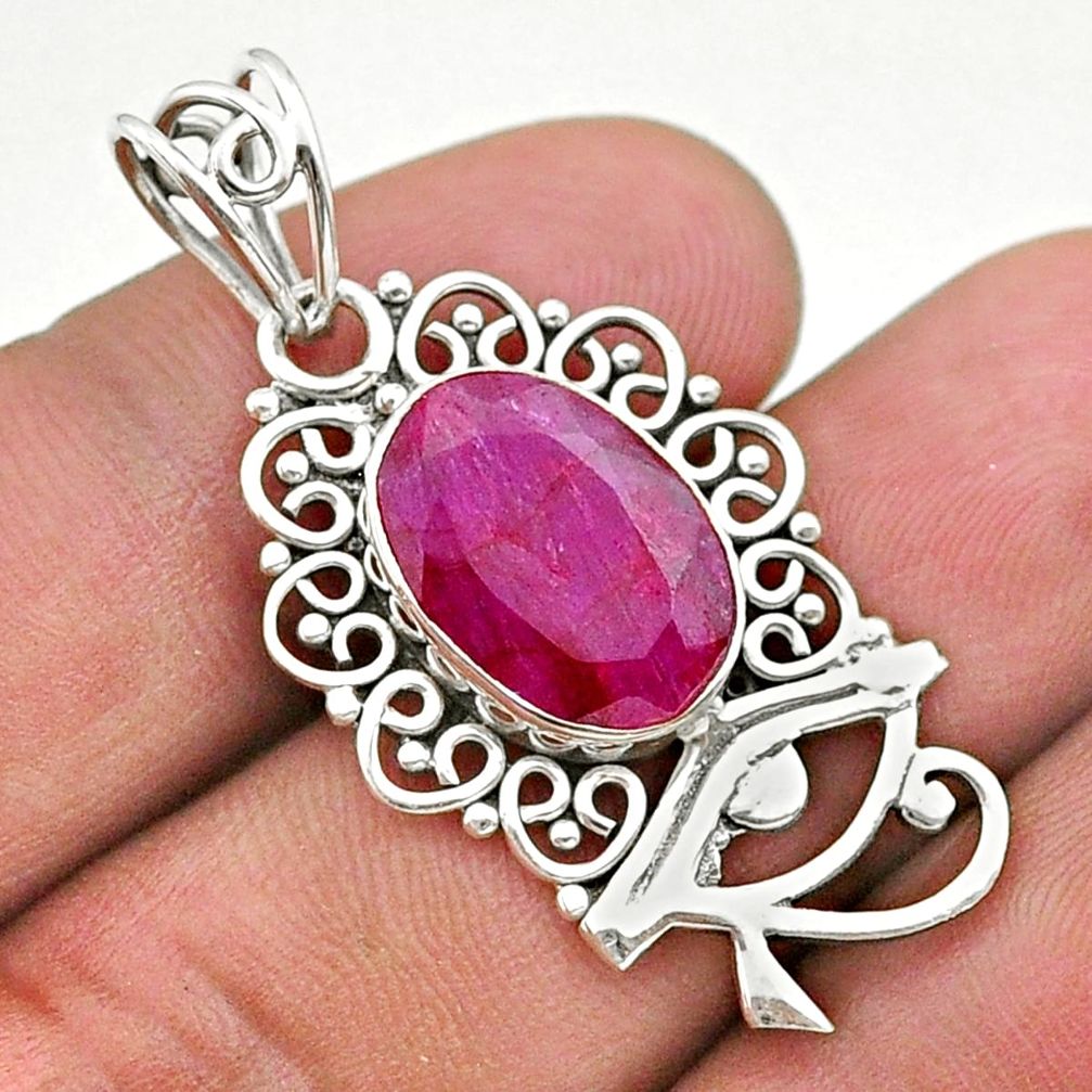 925 sterling silver 5.82cts natural red ruby oval horse eye pendant t40777