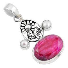 Clearance Sale- 925 sterling silver 15.24cts natural red ruby oval pearl flower pendant p56814