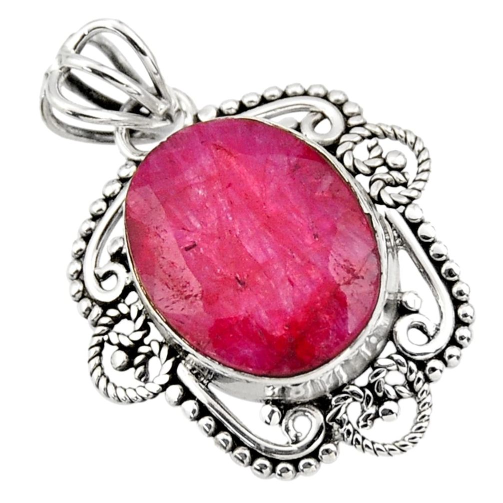 925 sterling silver 10.32cts natural red ruby oval pendant jewelry r32314