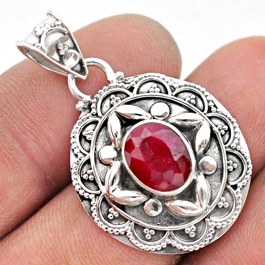 925 sterling silver 2.98cts natural red ruby oval pendant jewelry t42934