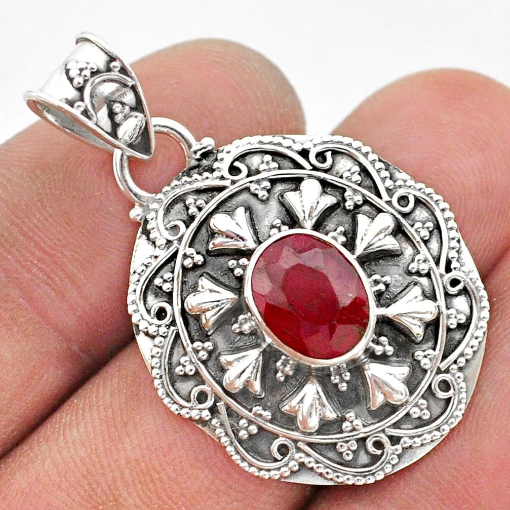 925 sterling silver 2.98cts natural red ruby oval pendant jewelry t42938
