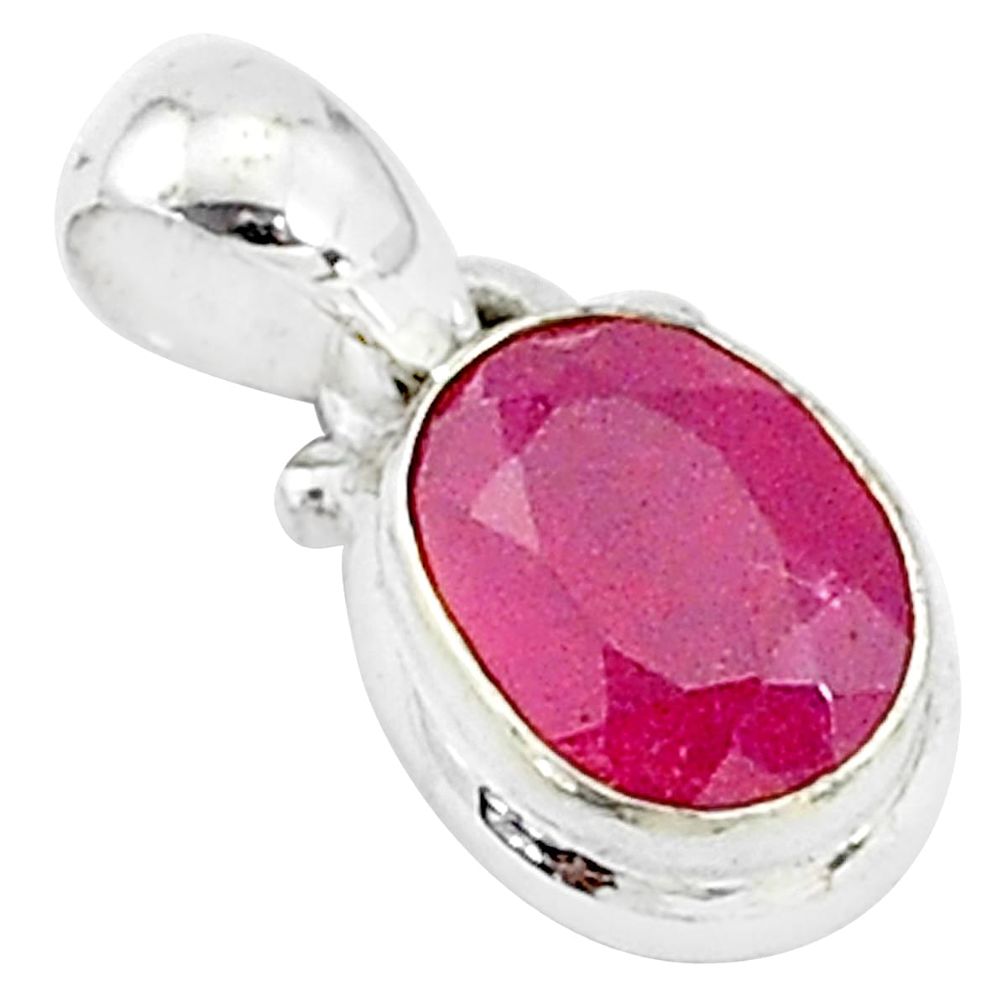 925 sterling silver 2.33cts natural red ruby oval pendant jewelry t5558