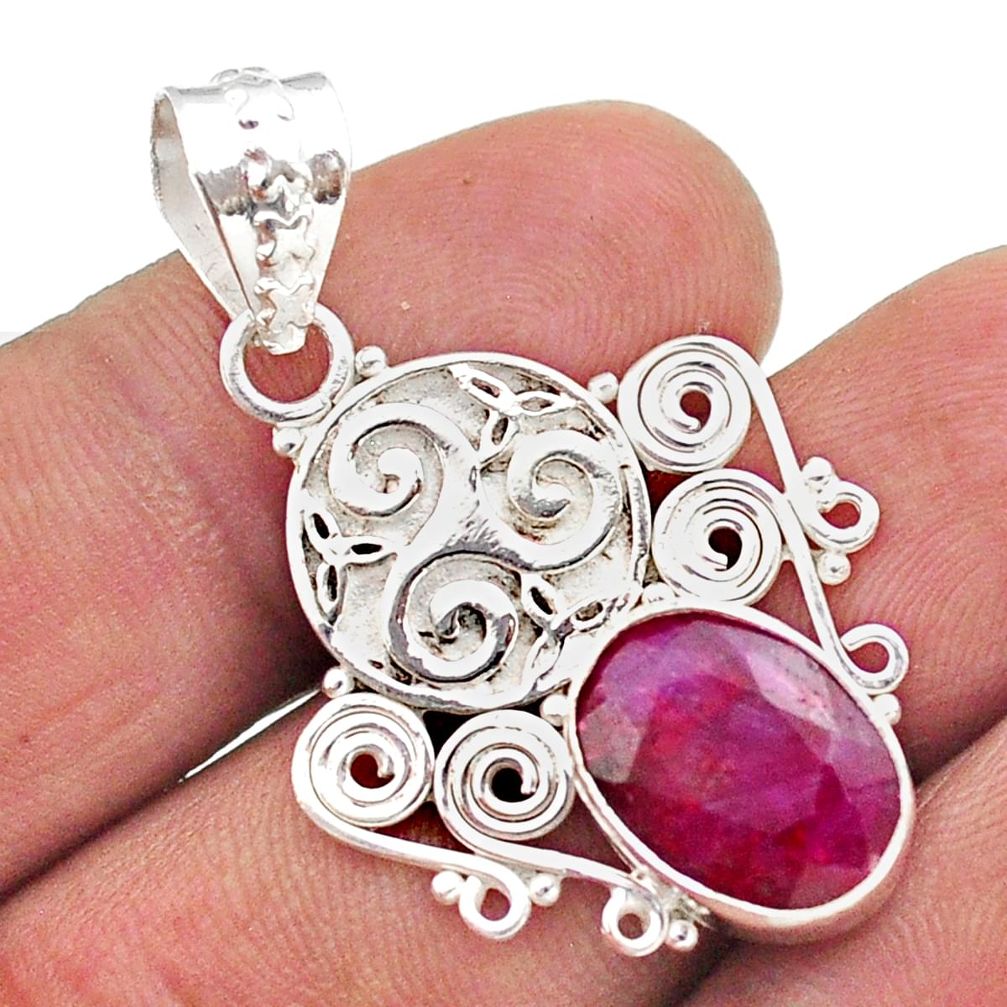 925 sterling silver 4.82cts natural red ruby oval pendant jewelry t64928