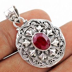 925 sterling silver 3.13cts natural red ruby oval pendant jewelry t76192
