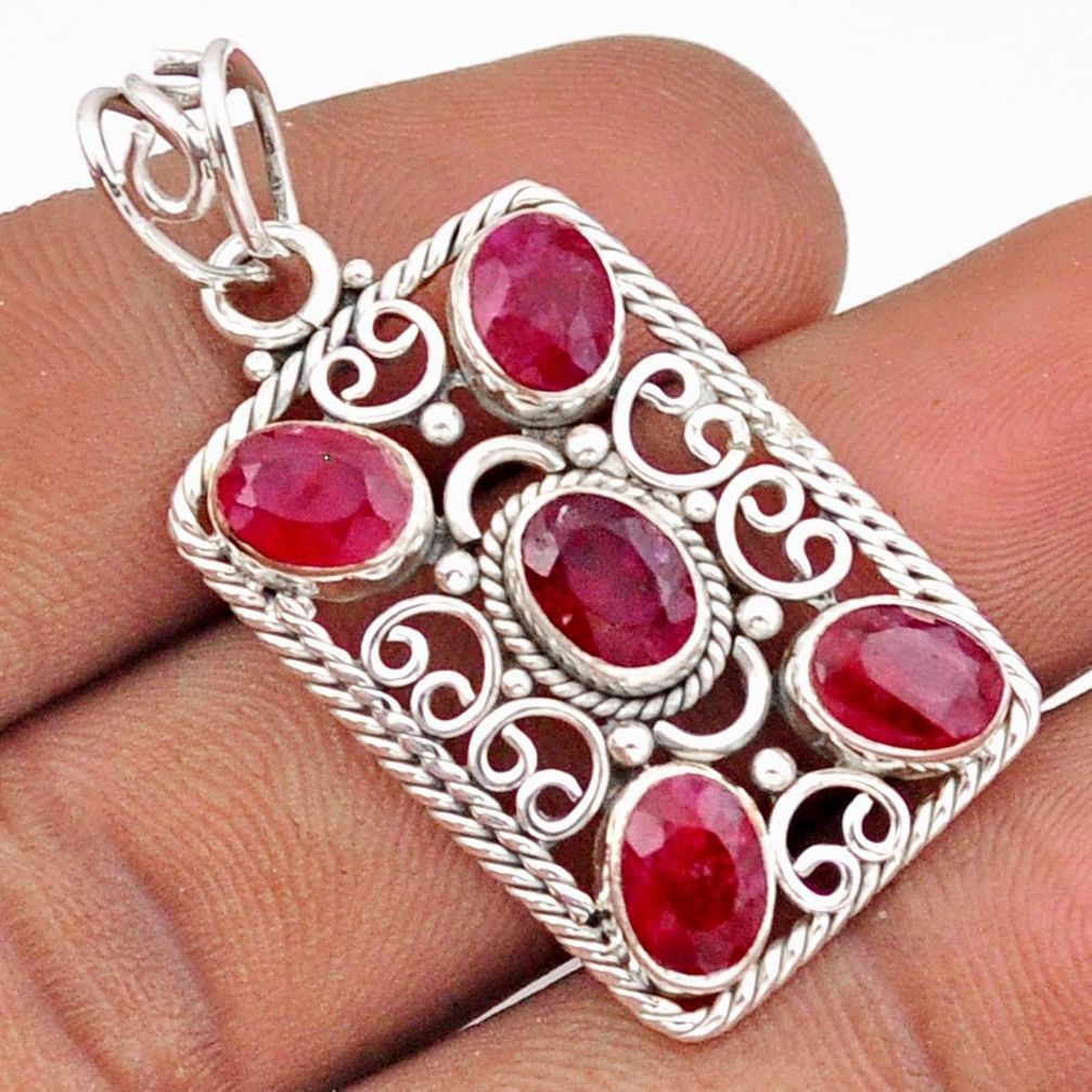 925 sterling silver 7.31cts natural red ruby oval pendant jewelry u1874