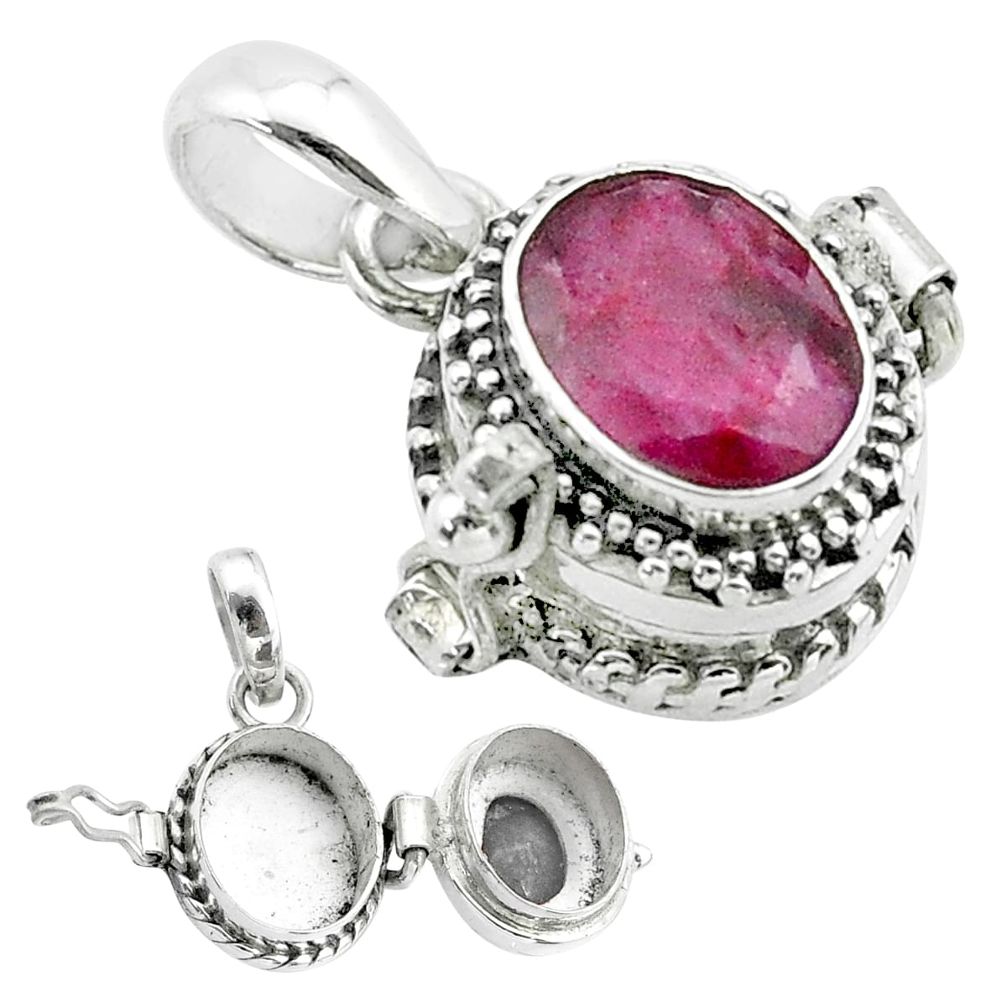 925 sterling silver 3.01cts natural red ruby oval poison box pendant t52557
