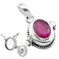 925 sterling silver 2.98cts natural red ruby oval poison box pendant t52568