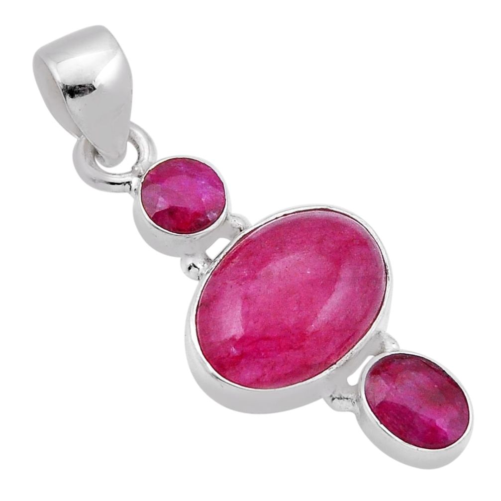 925 sterling silver 6.85cts natural red ruby oval shape pendant jewelry n44794