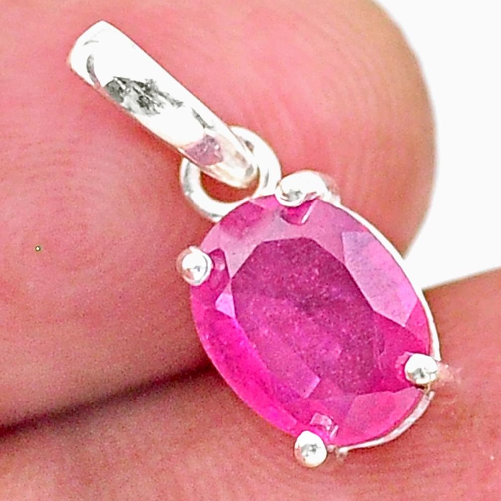 925 sterling silver 3.46cts natural red ruby oval shape pendant jewelry t16324