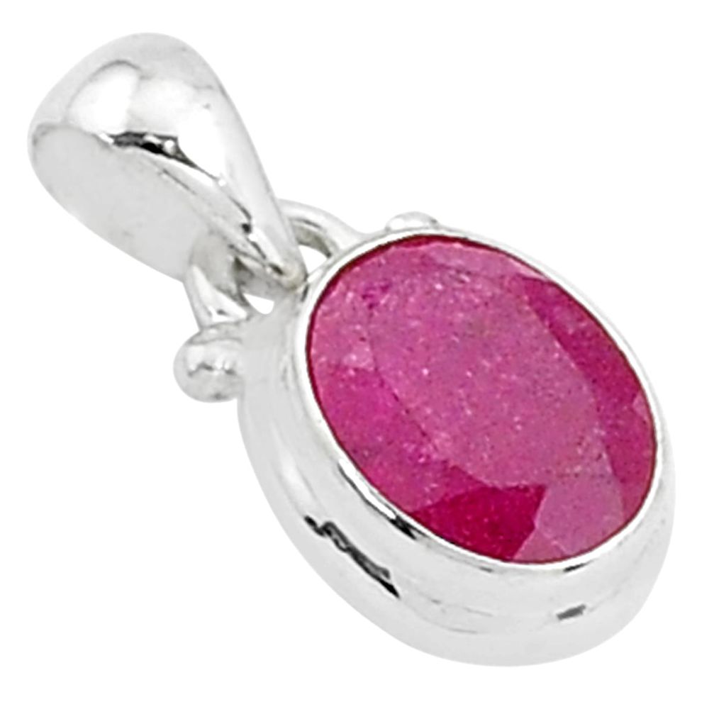 925 sterling silver 2.41cts natural red ruby oval shape pendant jewelry t5243