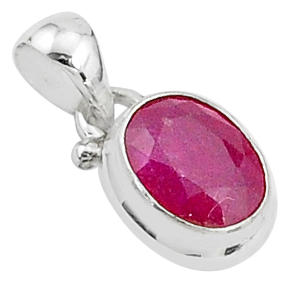 925 sterling silver 2.46cts natural red ruby oval shape pendant jewelry t5256