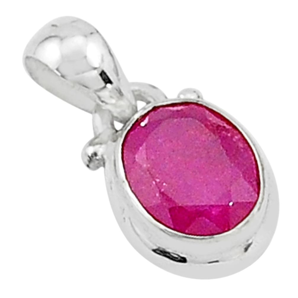 925 sterling silver 2.65cts natural red ruby oval shape pendant jewelry t5259