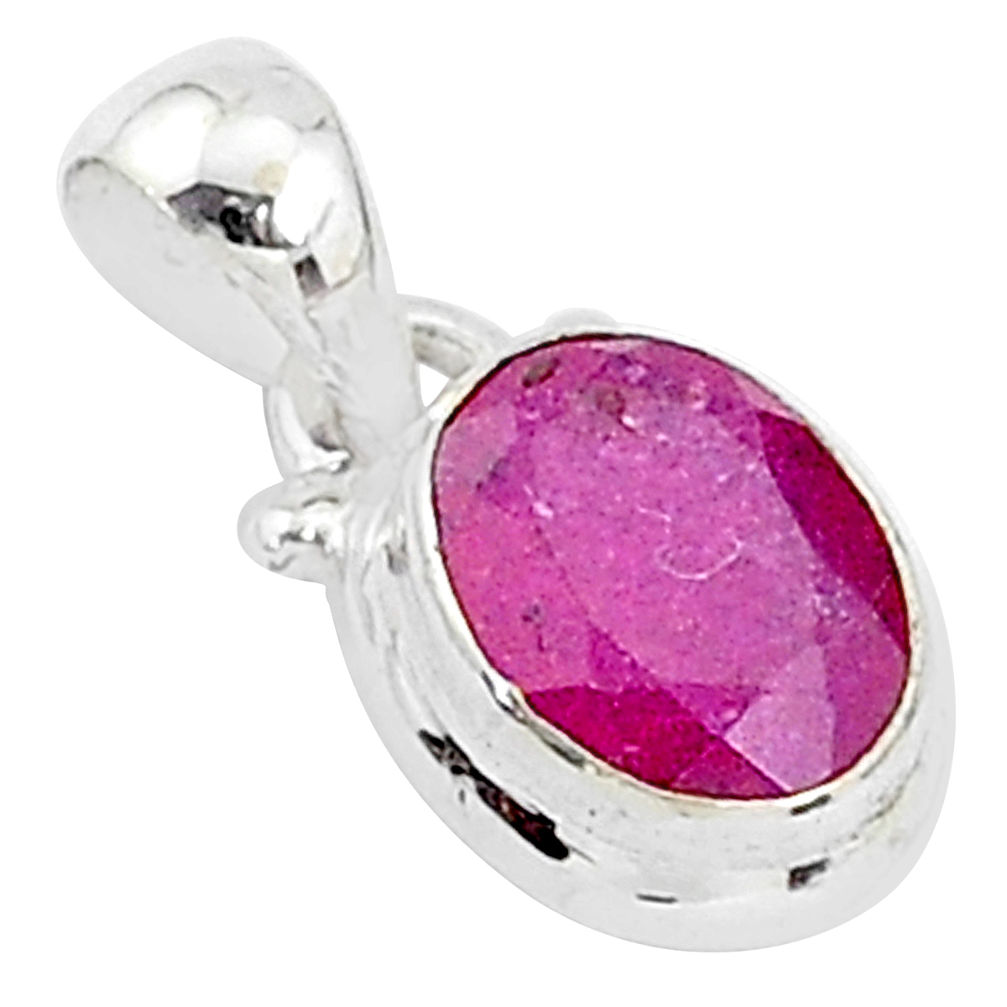 925 sterling silver 2.69cts natural red ruby oval shape pendant jewelry t5544