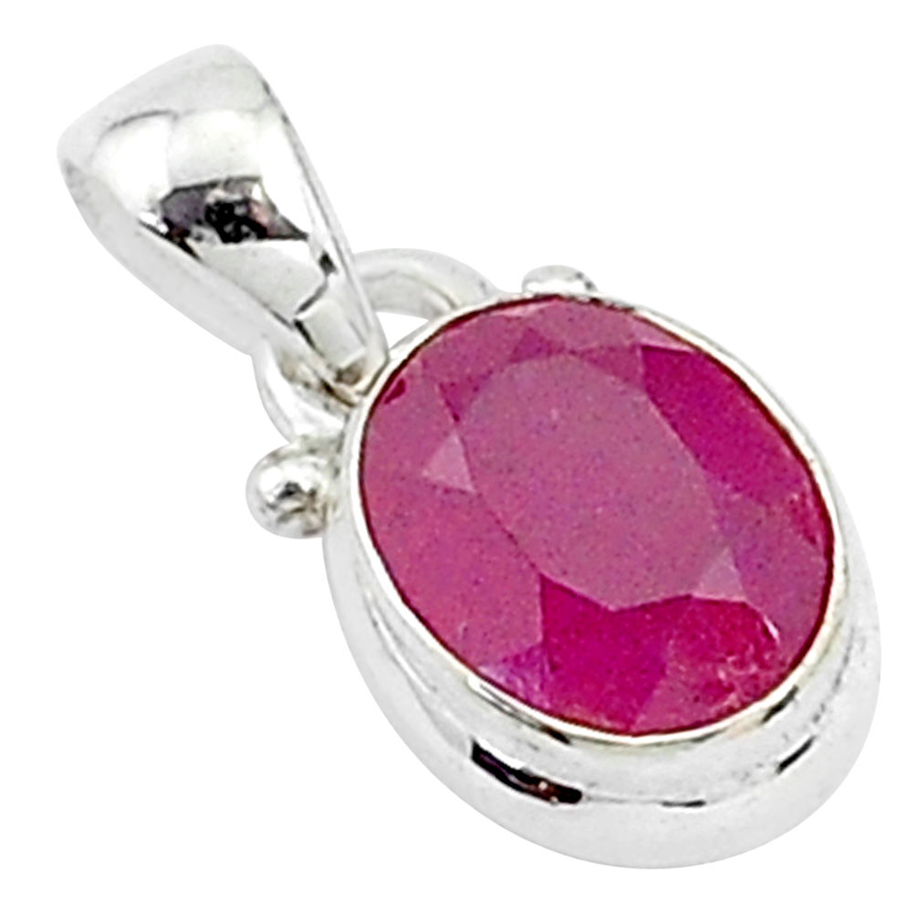 925 sterling silver 2.93cts natural red ruby oval shape pendant jewelry t5553