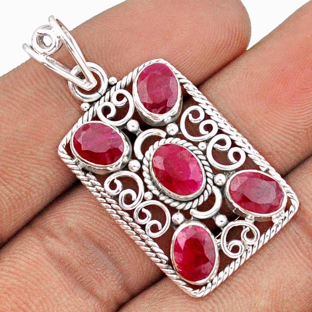 925 sterling silver 7.84cts natural red ruby oval shape pendant jewelry u1845