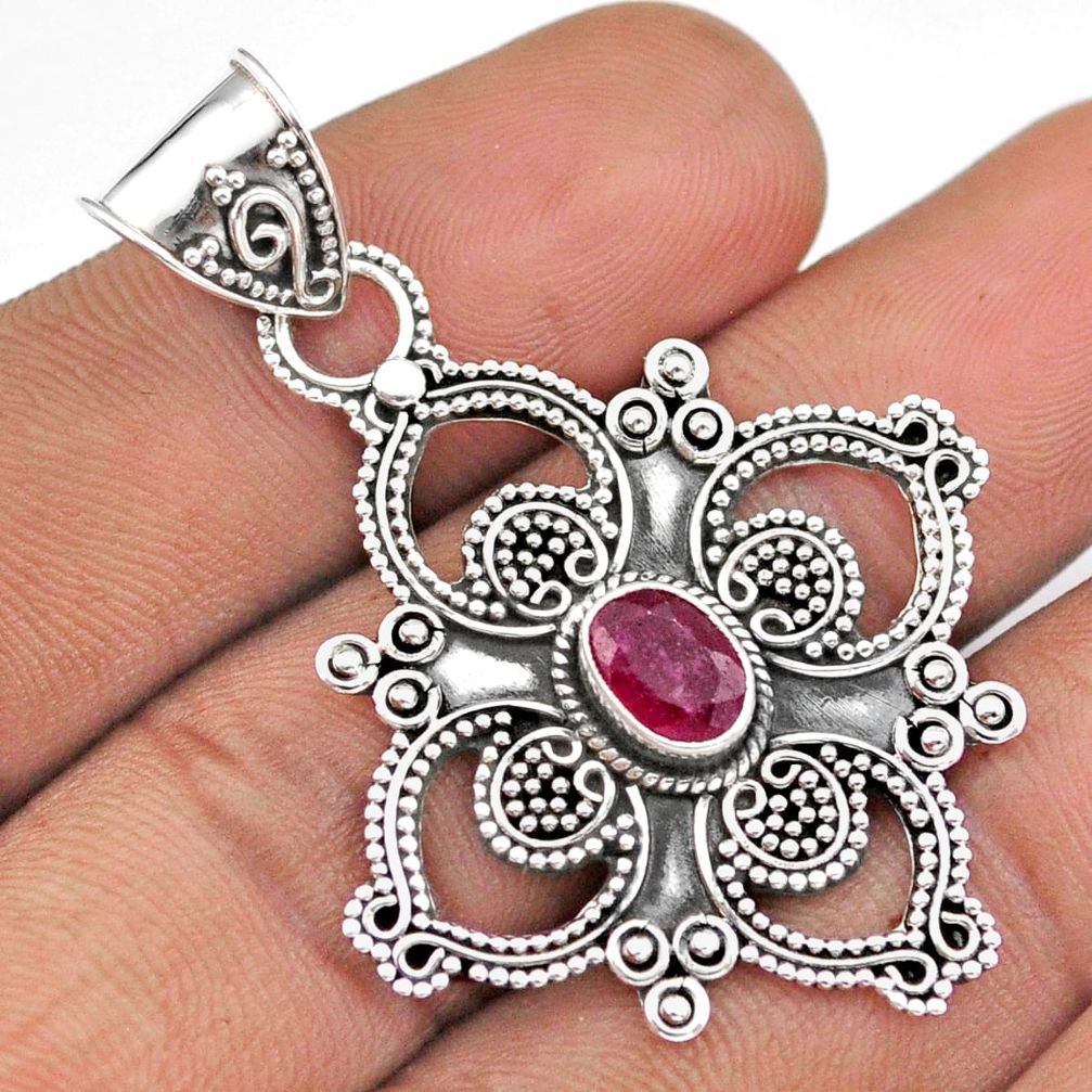 925 sterling silver 1.41cts natural red ruby oval shape pendant jewelry u8948