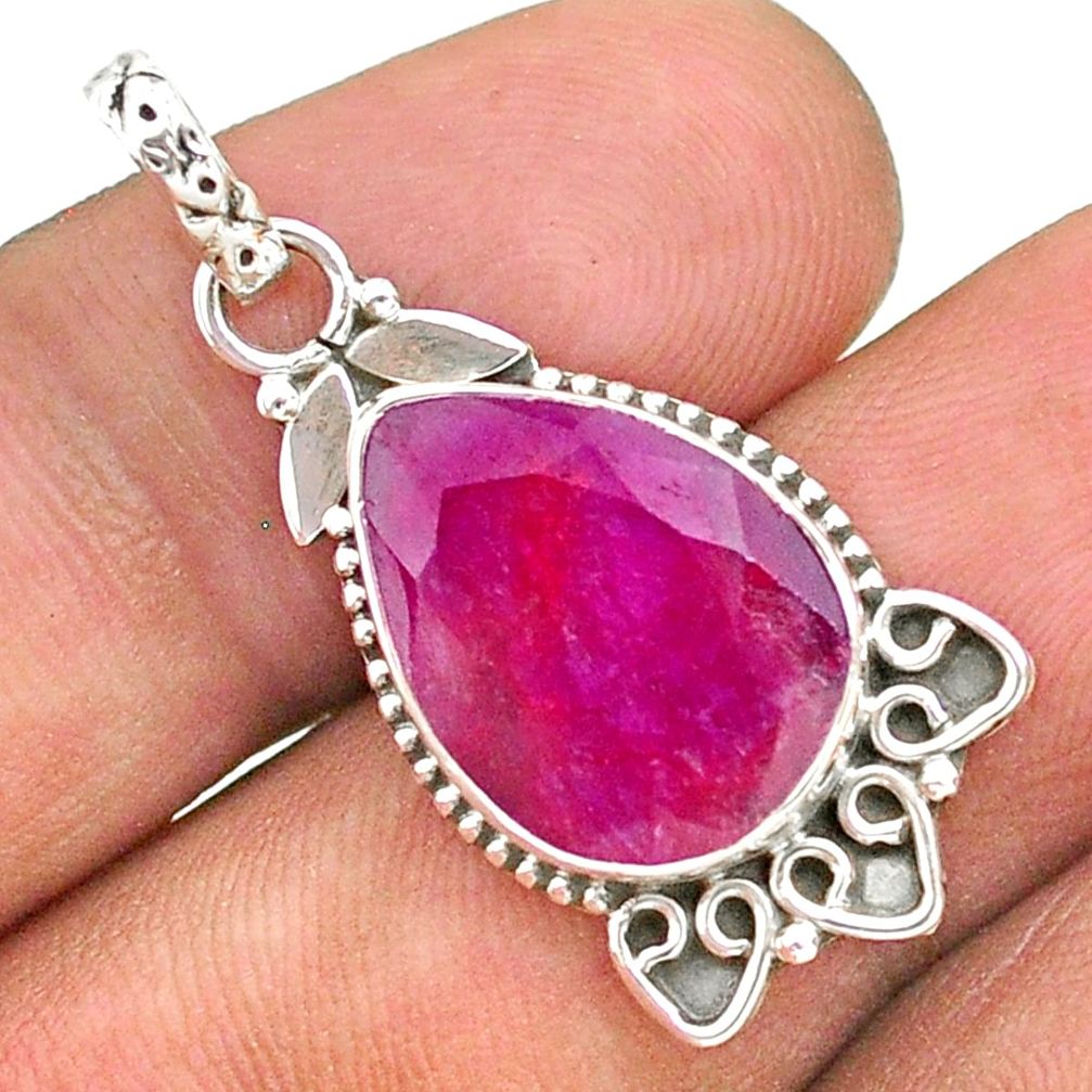 925 sterling silver 9.37cts natural red ruby pear pendant jewelry t35876