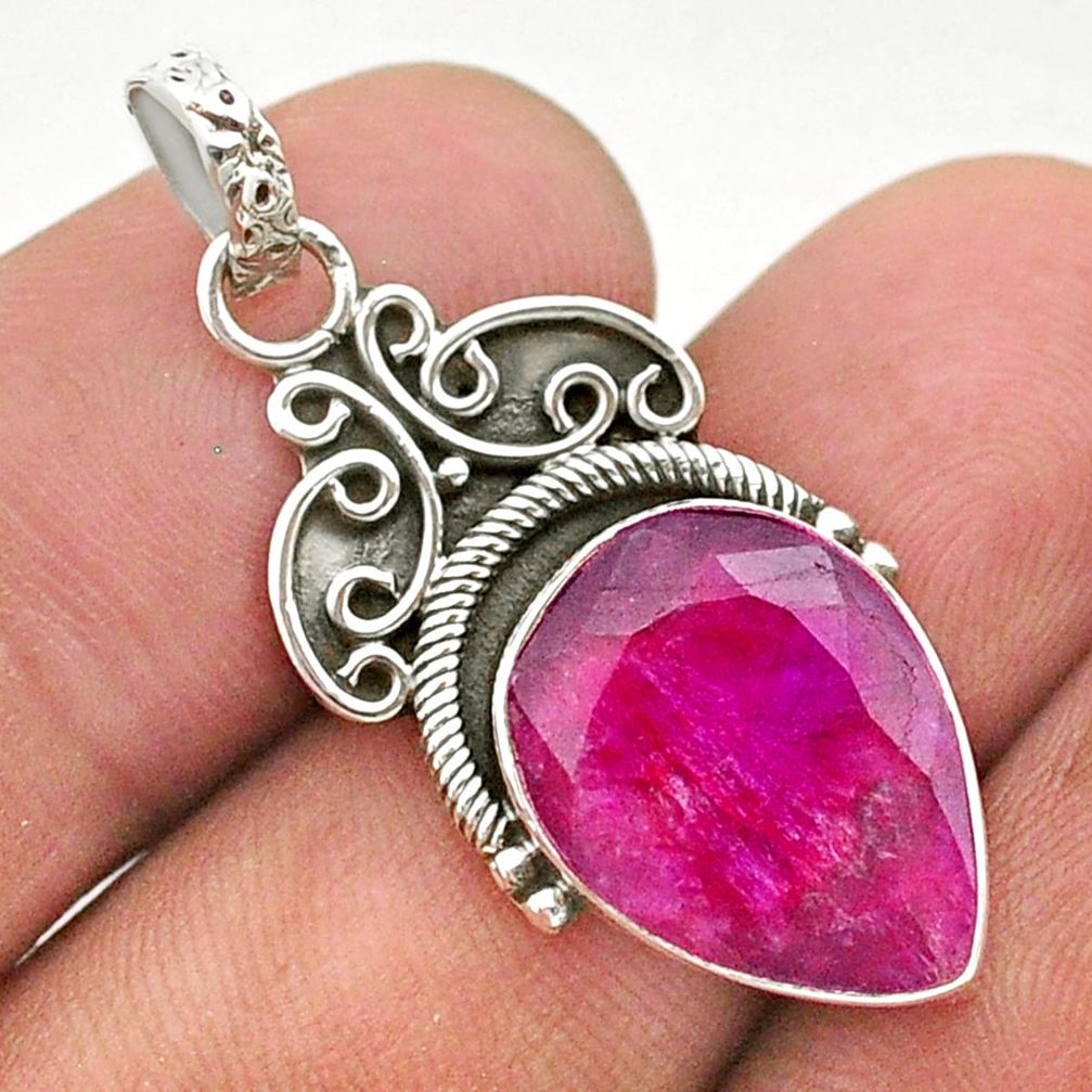 925 sterling silver 9.39cts natural red ruby pear pendant jewelry t40825