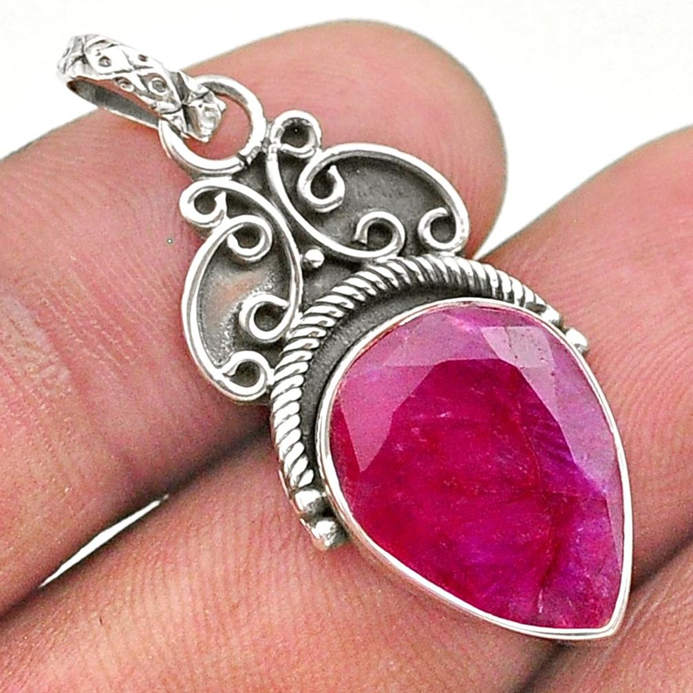 925 sterling silver 8.77cts natural red ruby pear pendant jewelry t40852