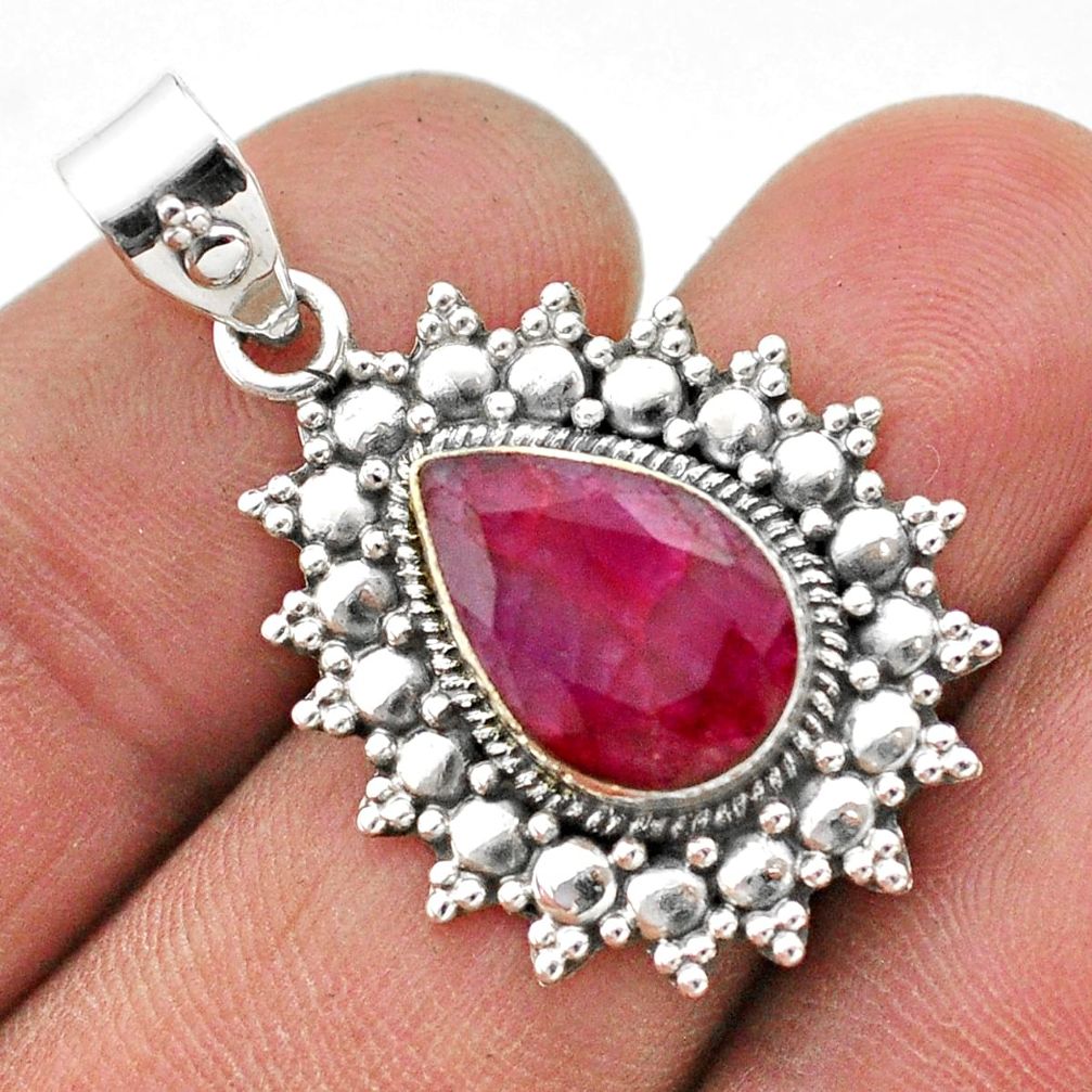 925 sterling silver 5.36cts natural red ruby pear pendant jewelry t75014