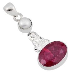 925 sterling silver 5.35cts natural red ruby pearl buddha charm pendant n34523