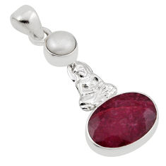 925 sterling silver 5.84cts natural red ruby pearl buddha charm pendant n34549
