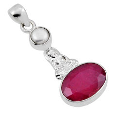 925 sterling silver 5.71cts natural red ruby pearl buddha charm pendant n34557