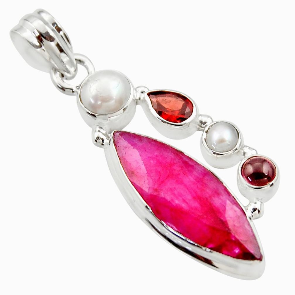 925 sterling silver 14.72cts natural red ruby pearl garnet pendant r35066