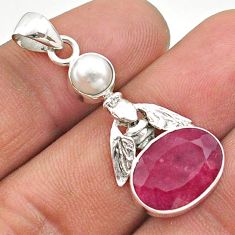 925 sterling silver 6.38cts natural red ruby pearl honey bee pendant t73915
