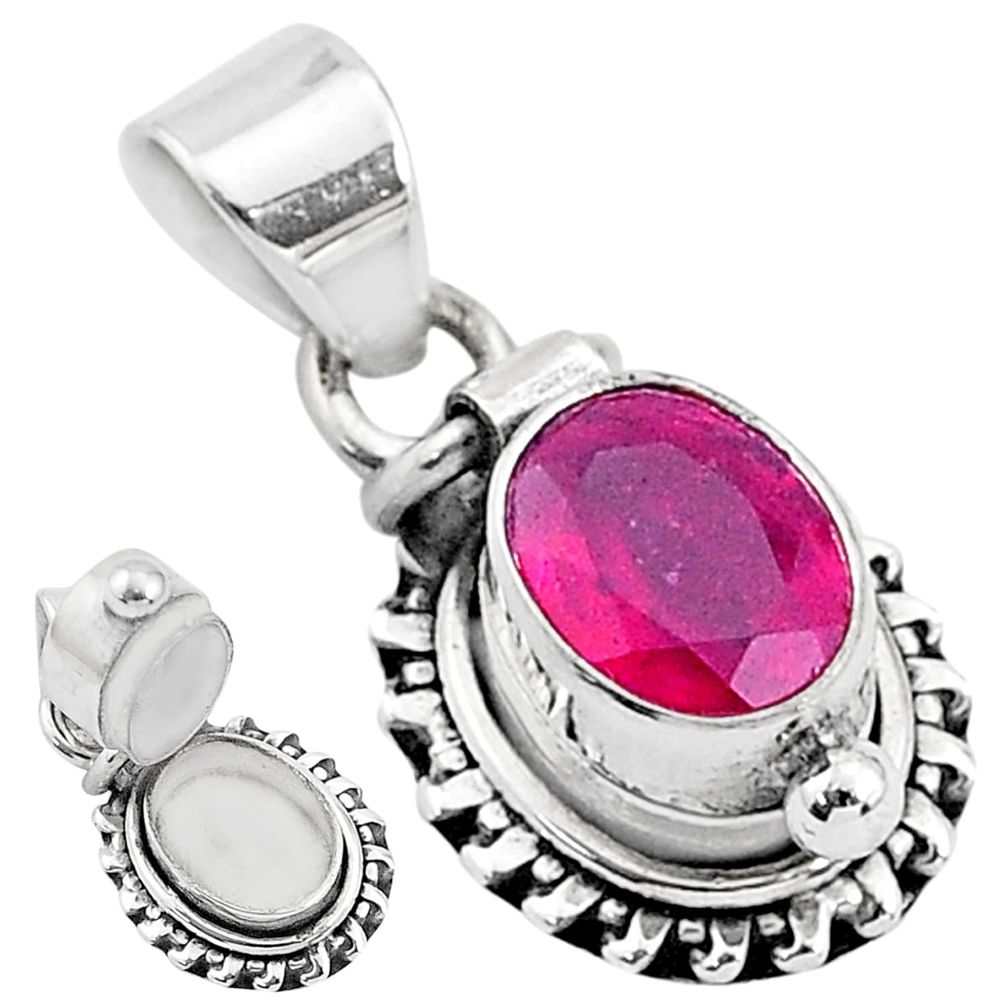 925 sterling silver 1.89cts natural red ruby poison box pendant jewelry t3772