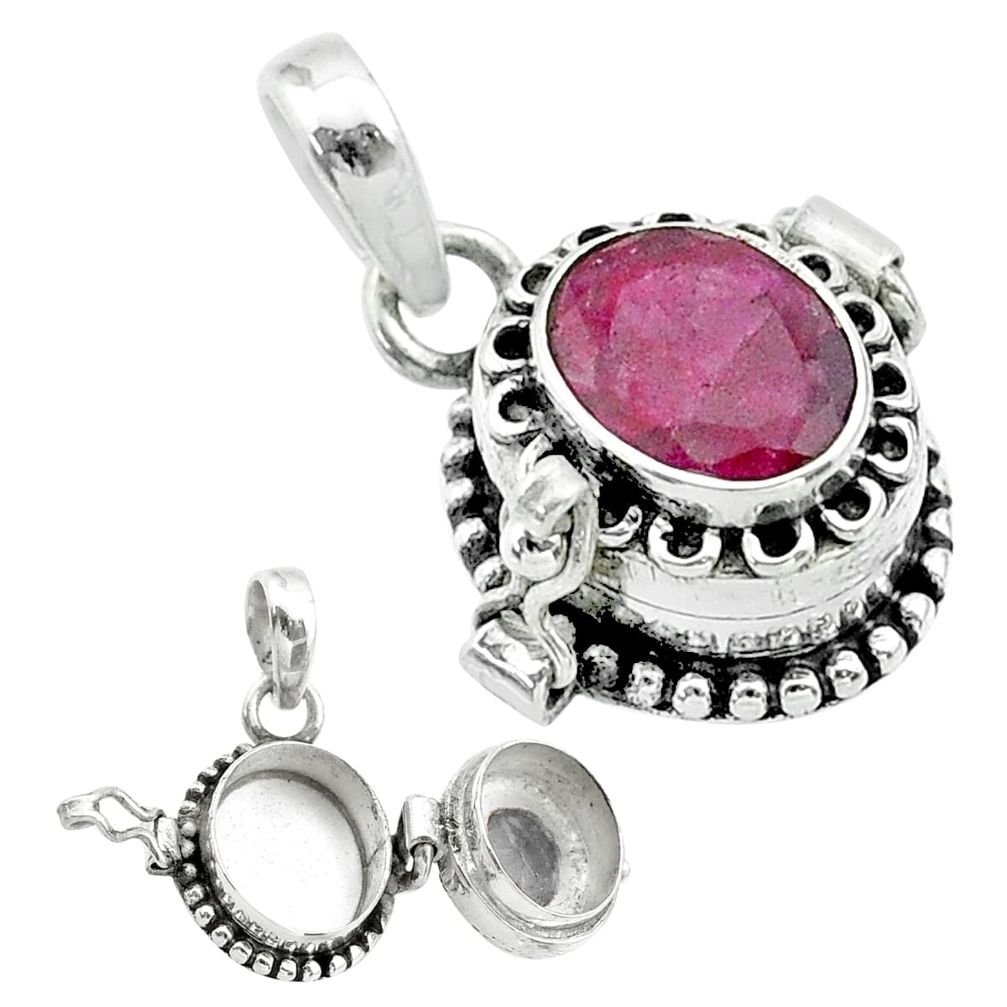 925 sterling silver 3.25cts natural red ruby poison box pendant jewelry t52553